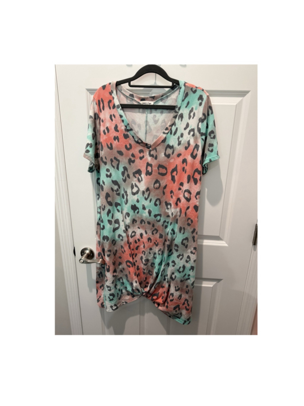 Cream n Sugar Women's XL Multicolor Leopard Print Short Sleeve Knit Knee Dress